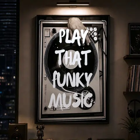 Play That Funky Music Print, Retro Style Wall Art, Trendy Black Poster, Music Wall Art, Bar Cart Decor, Aesthetic Apartment Poster, Vintage Music Poster, Home Bar Decor, Retro Wall Decor
