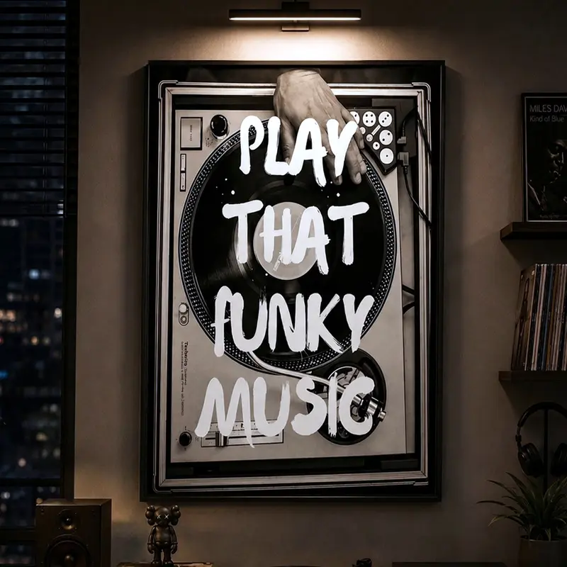 Play That Funky Music Print, Retro Style Wall Art, Trendy Black Poster, Music Wall Art, Bar Cart Decor, Aesthetic Apartment Poster, Vintage Music Poster, Home Bar Decor, Retro Wall Decor