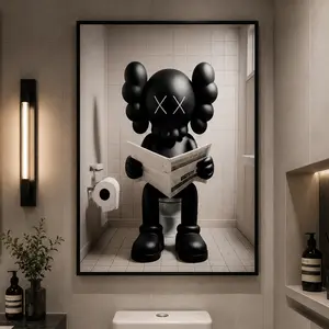 Funny Kaws Wall Art Poster |     Hypebeast Toy Sitting on Toilet Canvas for Modern Room Decor Funny Designer Toy Toilet Canvas Wall Art |   Modern Pop Art Poster for Bedroom & Living Room | Street Art, Urban Aesthetic, Game Room Decor