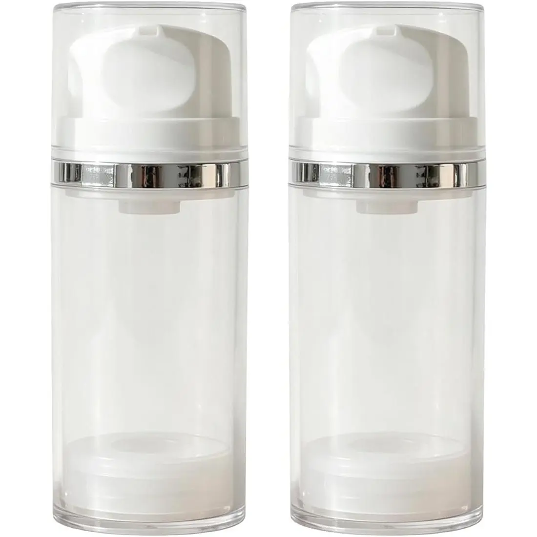 2PCS 50ml/1.3oz Clear Airless Pump Bottles Empty Refillable Travel Size Vacuum Makeup Cosmetic Moisturizer Pump Dispenser Container Storage for Lotion Cream Shampoo Shower Gel Toiletries