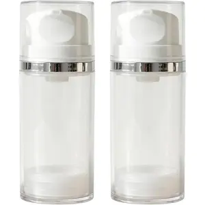 2PCS 50ml/1.3oz Clear Airless Pump Bottles Empty Refillable Travel Size Vacuum Makeup Cosmetic Moisturizer Pump Dispenser Container Storage for Lotion Cream Shampoo Shower Gel Toiletries