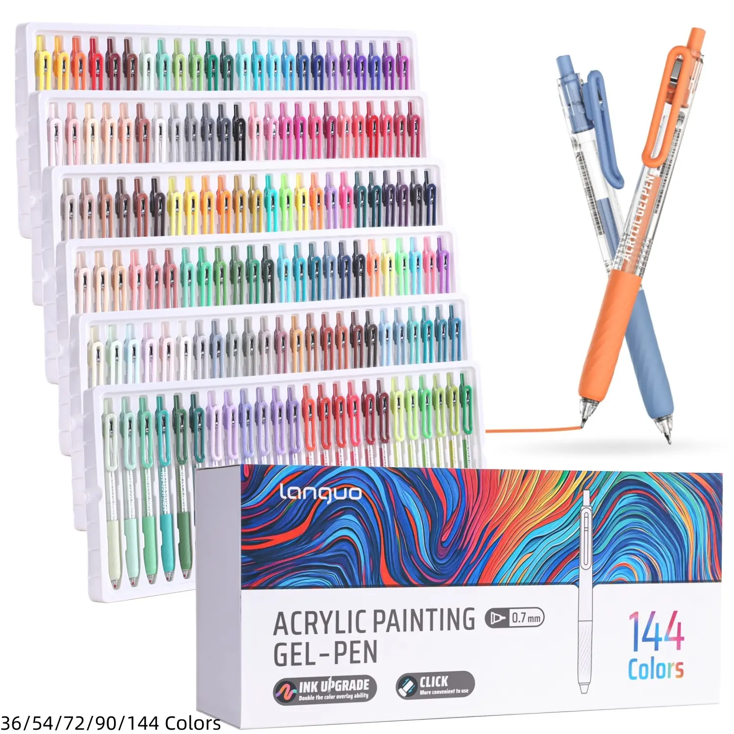 36/54/72/90/144 Colors Retractable Acrylic Gel Pens, 0.7mm Fine Tip Large-Capacity Ink Markers, Vibrant Rich Shades Stackable Color Drawing Pens with Clip for Diaries, Card Making, Coloring, and Doodling Art Supplies