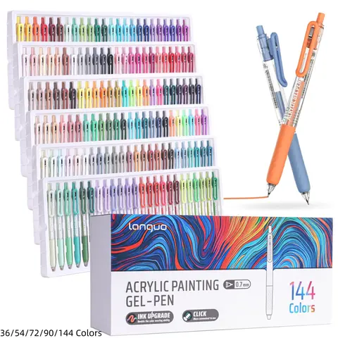 36/54/72/90/144 Colors Retractable Acrylic Gel Pens, 0.7mm Fine Tip Large-Capacity Ink Markers, Vibrant Rich Shades Stackable Color Drawing Pens with Clip for Diaries, Card Making, Coloring, and Doodling Art Supplies, Diy Craft Supply
