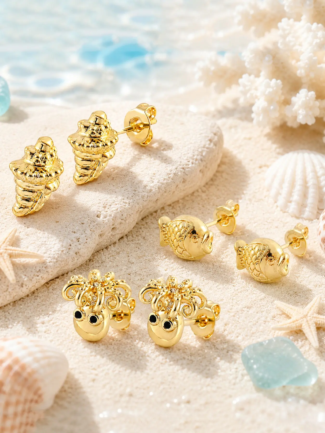 1 Pair Seashell Octopus Fish Stud Earrings for Women, Cute Casual Jewelry, All Seasons Plain Design, Copper Chain Material