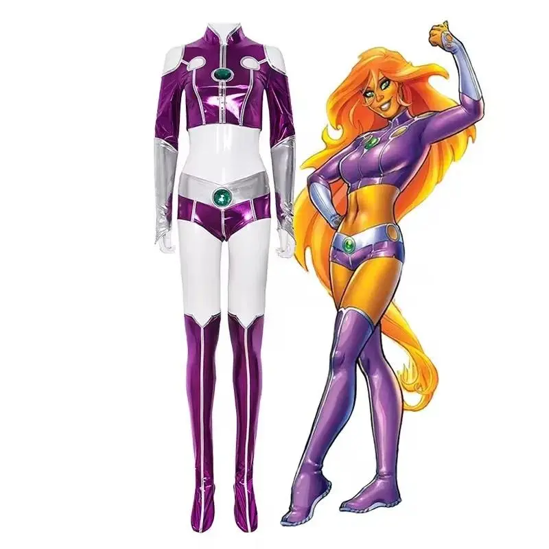 Teen Titan Starfire Sexy Spandex Zentai Suit Purple Women Halloween Cosplay Costume Sexy Purple Bodysuit