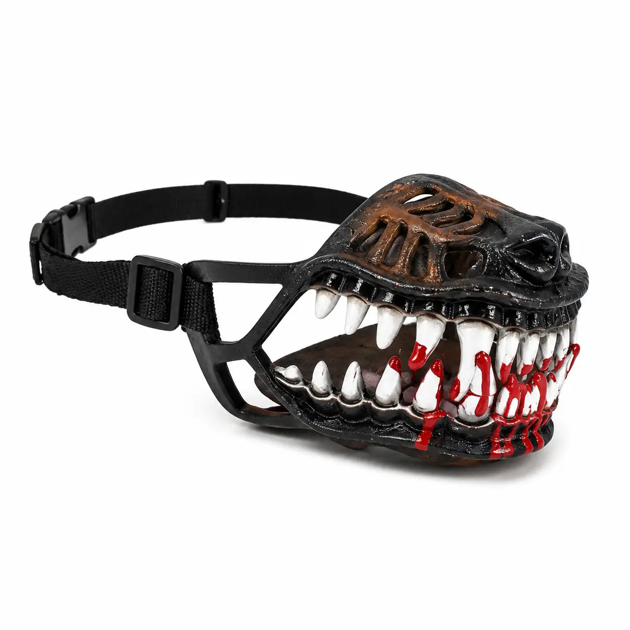 Realistic Hell Hound Dog Muzzle Mask for Halloween – Natural Latex Monster Costume Accessory with Detailed Fangs, Breathable Design, Adjustable Secure Strap, and Comfort-Fit for Medium to Large Breeds