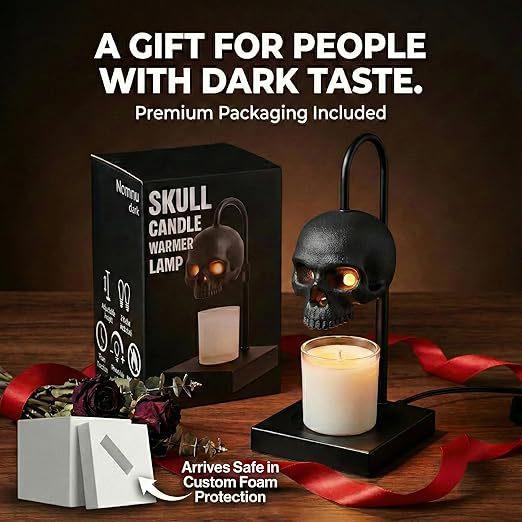Skull Candle Warmer Lamp with Timer & Dimmer – Adjustable Height Gothic Candle Lamp (Candles Not Included)