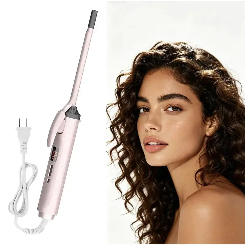 9mm Skinny Curling Wand for Tight Curls, Fast Heating Ceramic Hair Styler with Adjustable Temperature for Short and Long Hair, Portable & Lightweight