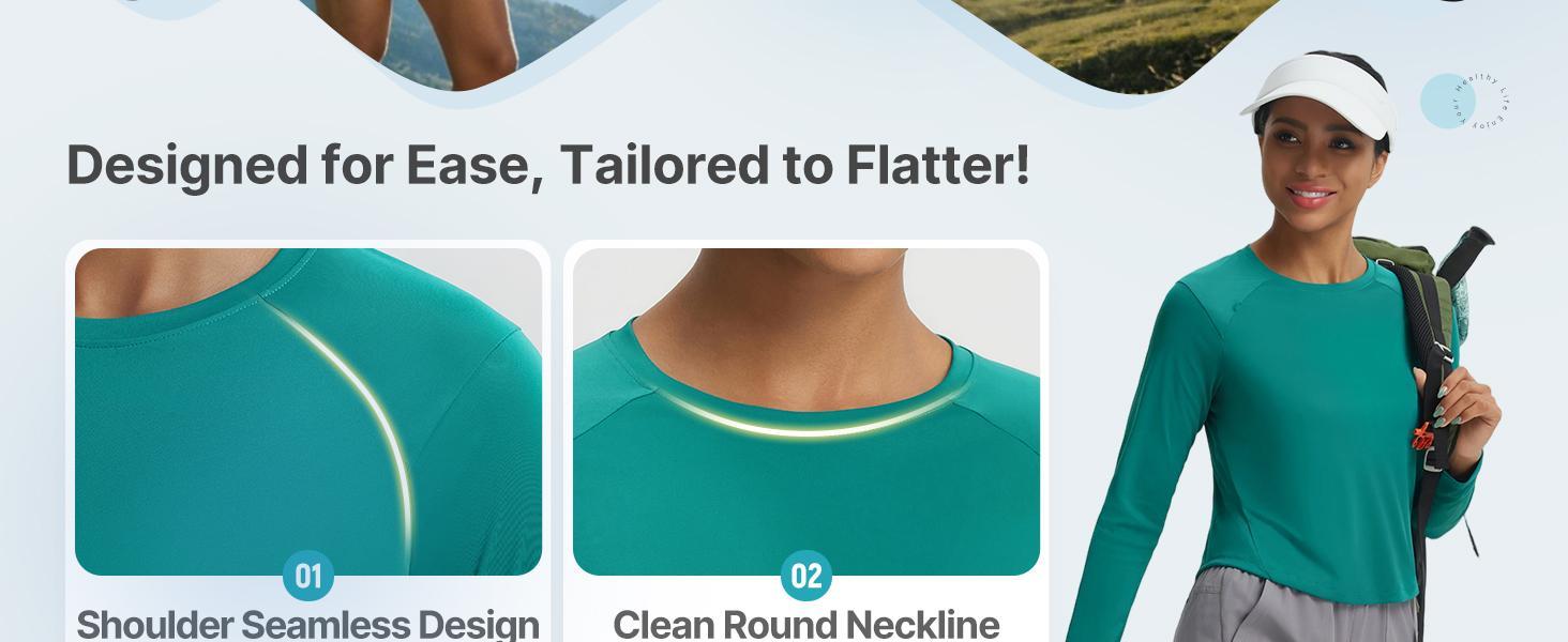 Baleaf Women's UPF 50+ Long Sleeve Crop Top Sun Shirt Lightweight UV Protection Workout Rash Guard with Thumbholes for Hiking and Running