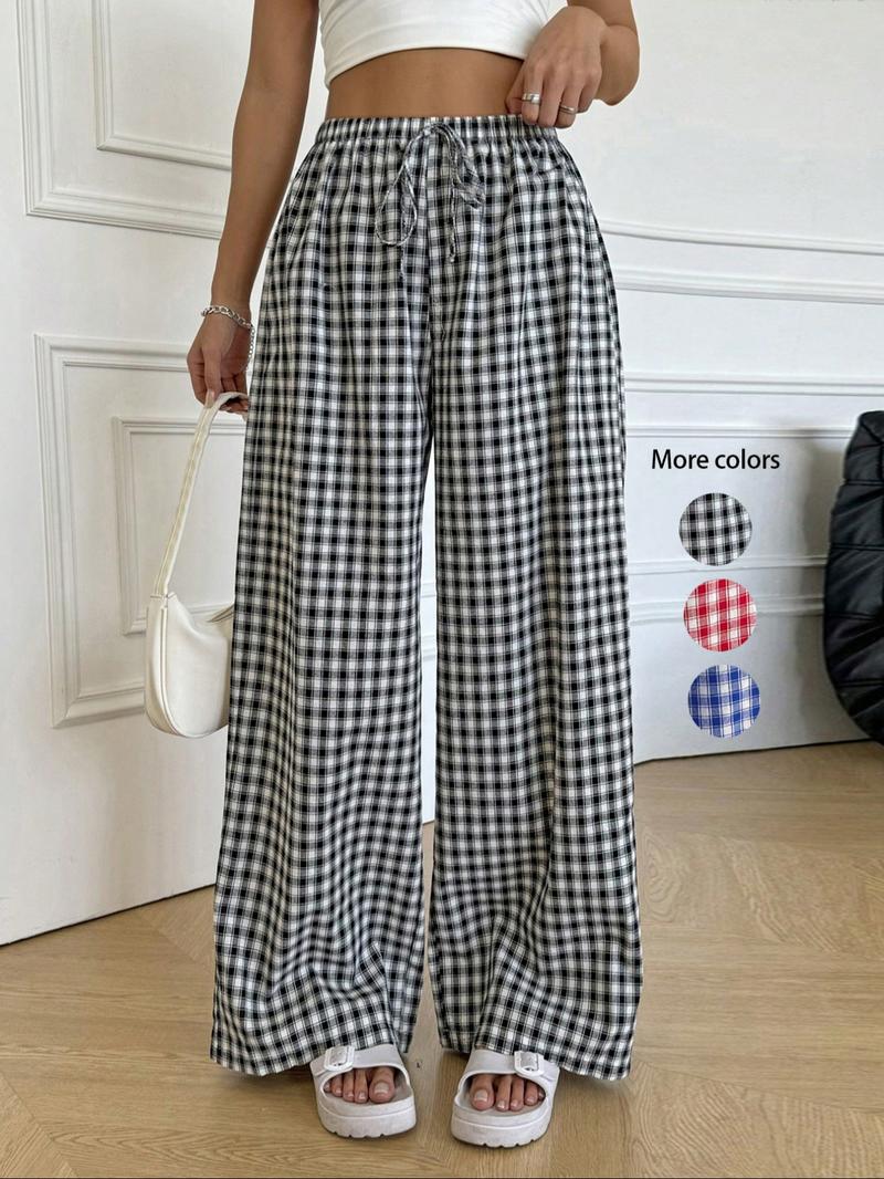 Women's Plaid Print Pants, Casual Comfy Trousers for Summer, Women's Bottoms for Daily Wear, Loungewear