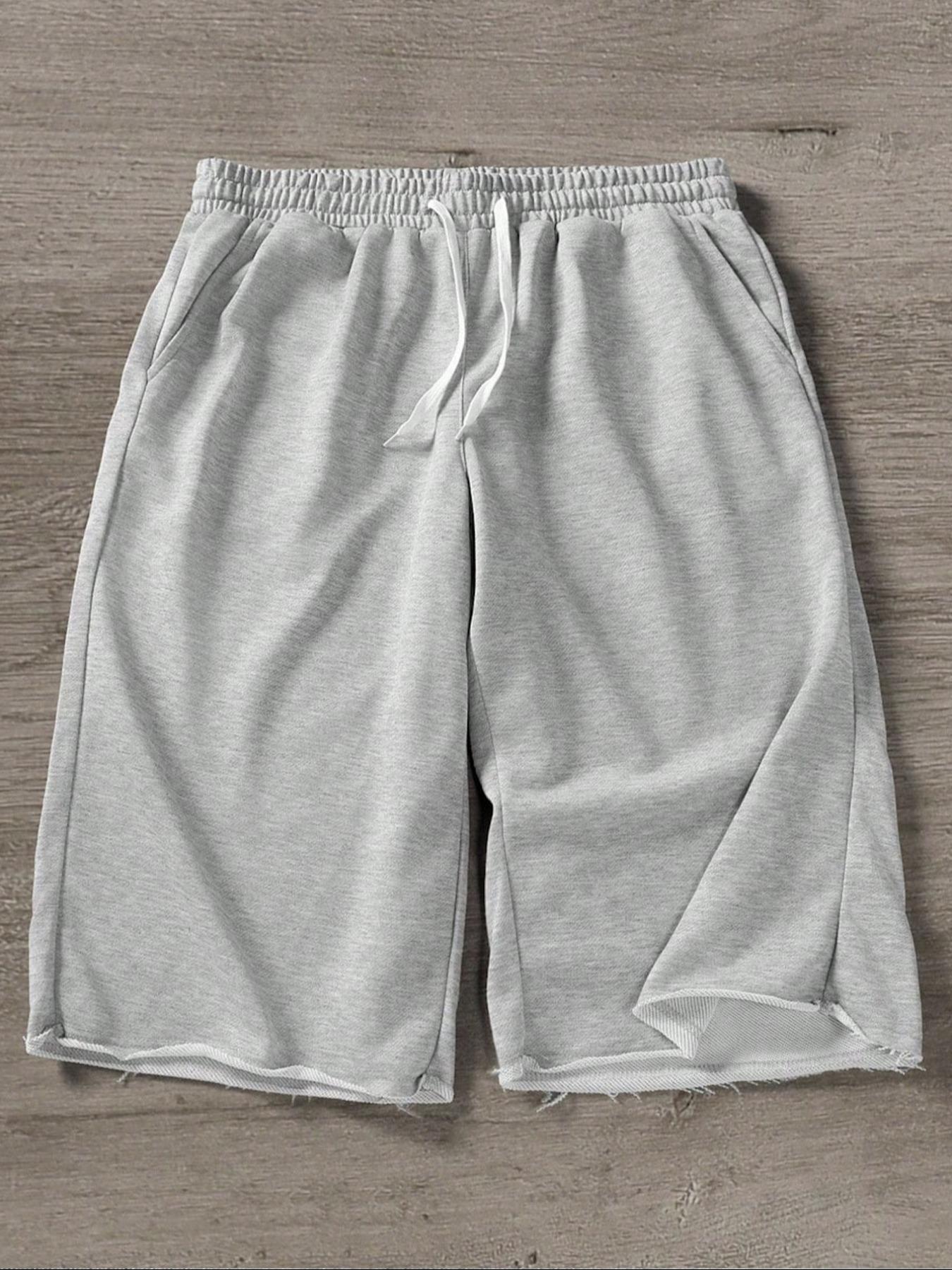 Men's Casual Wide Leg Shorts, Elastic Drawstring Waist, Summer Fitted Plain Sporty Style, Soft Comfortable Daily Wear, Casual Streetwear Shorts