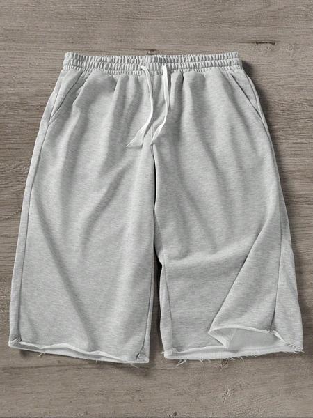 Men's Casual Wide Leg Shorts, Elastic Drawstring Waist, Summer Fitted Plain Sporty Style, Soft Comfortable Daily Wear, Casual Streetwear Shorts