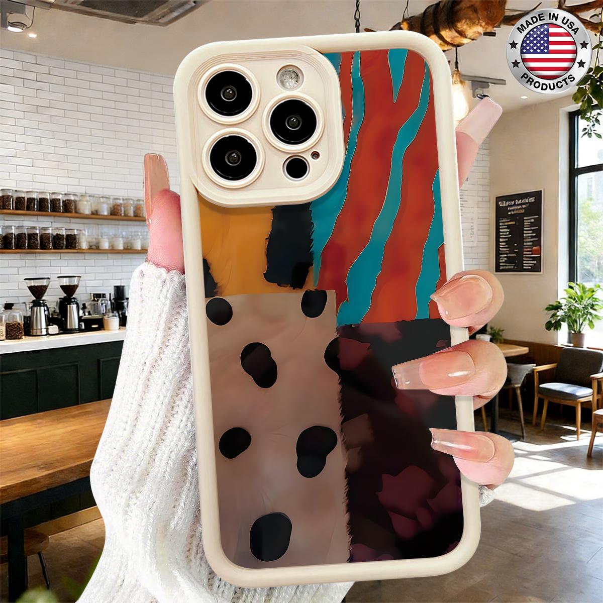 Trendy Abstract Patchwork Pattern Artistic Aesthetic Design Case for iPhone 17 16 15 14 Pro Max 13 12 11 XR XS Plus Air Slim Shockproof Anti Drop Protective Durable TPU Cover