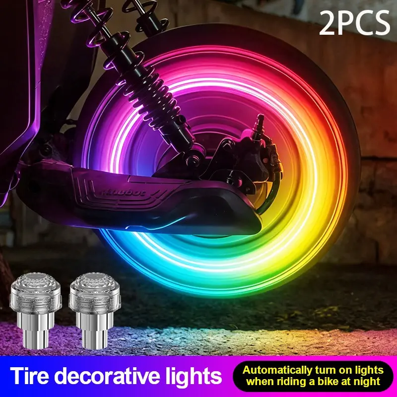 Cool Modification LED Wheel Valve Cap Lights High Brightness Color Rendering Tire Decor Lamp, Universal Fit All Motorcycles E-Scooters Bikes with Standard Tire Valves