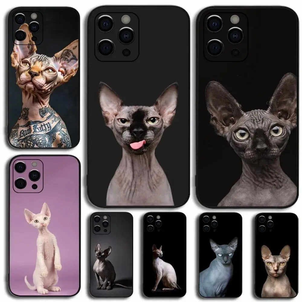 Pet Sphynx Sphinx Cat Soft Black Phone Case Designed for iPhone 11-17 Pro Max/Plus & Samsung Galaxy S21-S25