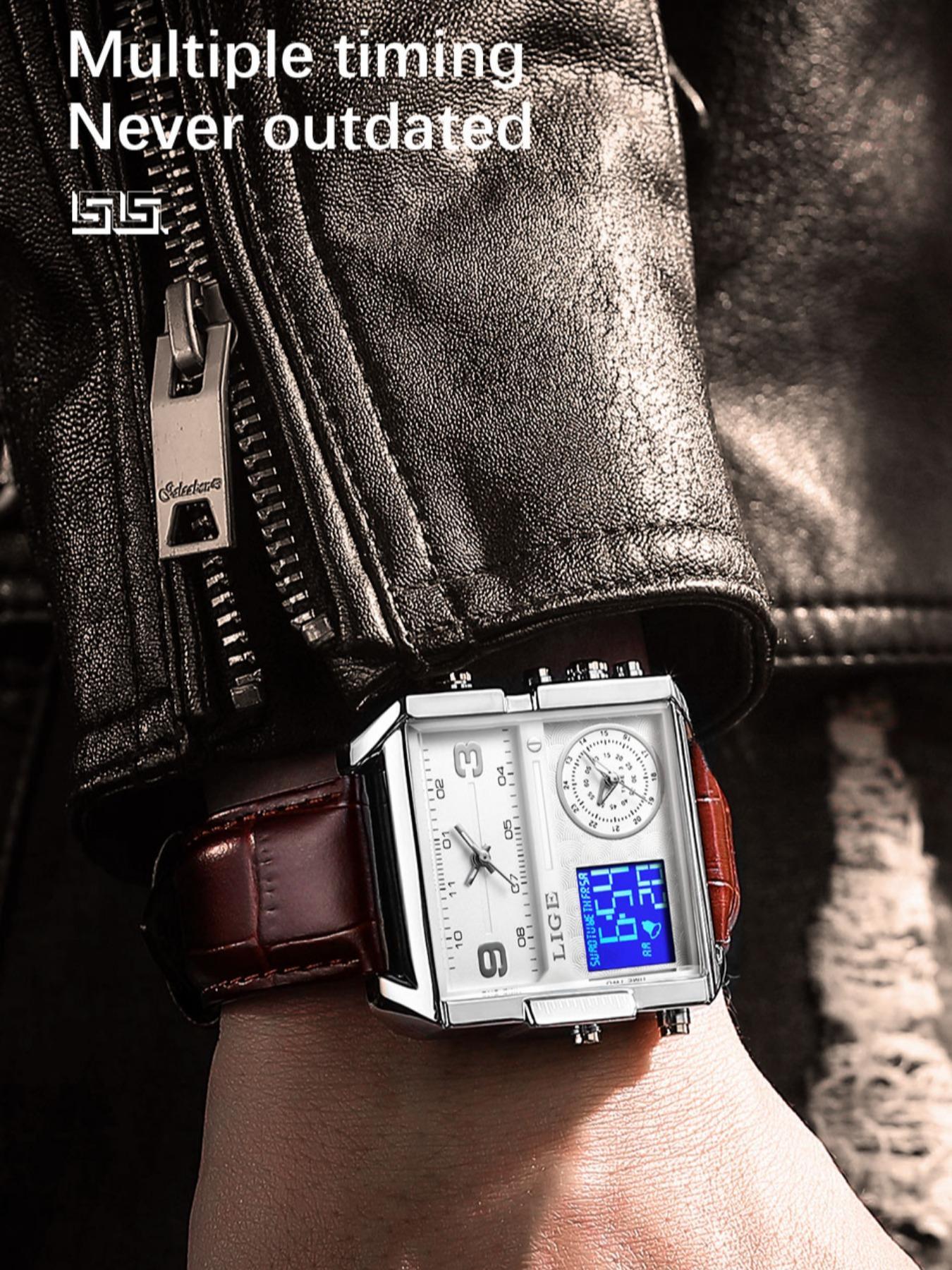 Men's Square Design Multifunctional Digital Quartz Watch, Modern Fashionable Wristwatch, Square Dial Wristwatch, Fashion Waterproof Watch for Party, Daily Decor, Trendy All-match & Exquisite Watch for Birthday Gift with Box