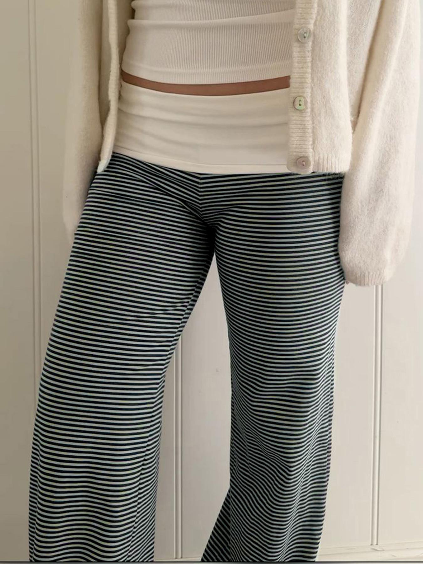 Women's Colorblock Striped Casual Fashion Pants, Casual Chic Trousers, Fitted Straight Leg Long Trousers for Spring & Fall, Comfortable Moderate Fabric Style