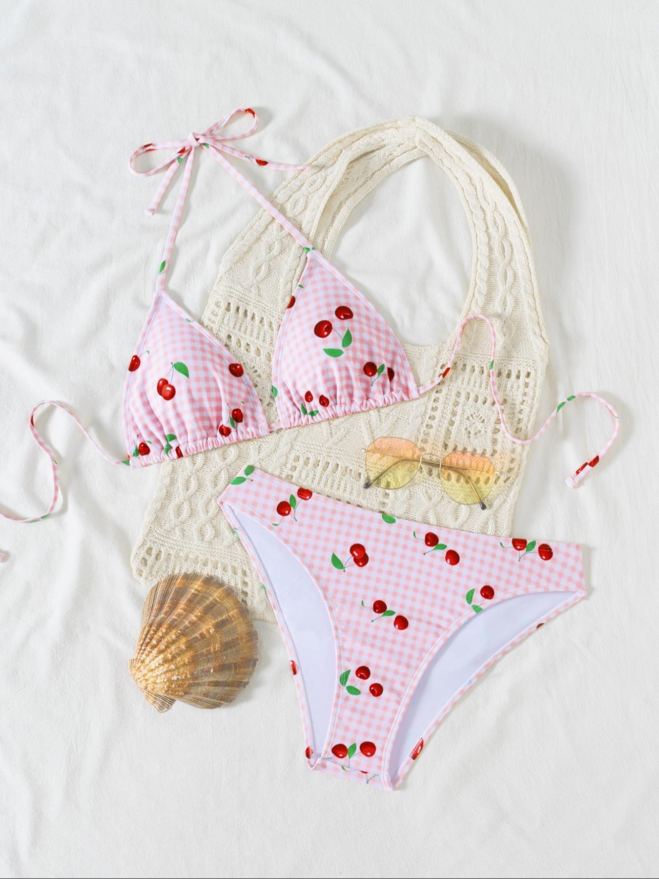 Two-Piece Set Women's All Over Floral Print Bikini Set, Casual Fashion Chic Swimsuit Set, Ladies Swimwear for Beach Holiday Vacation