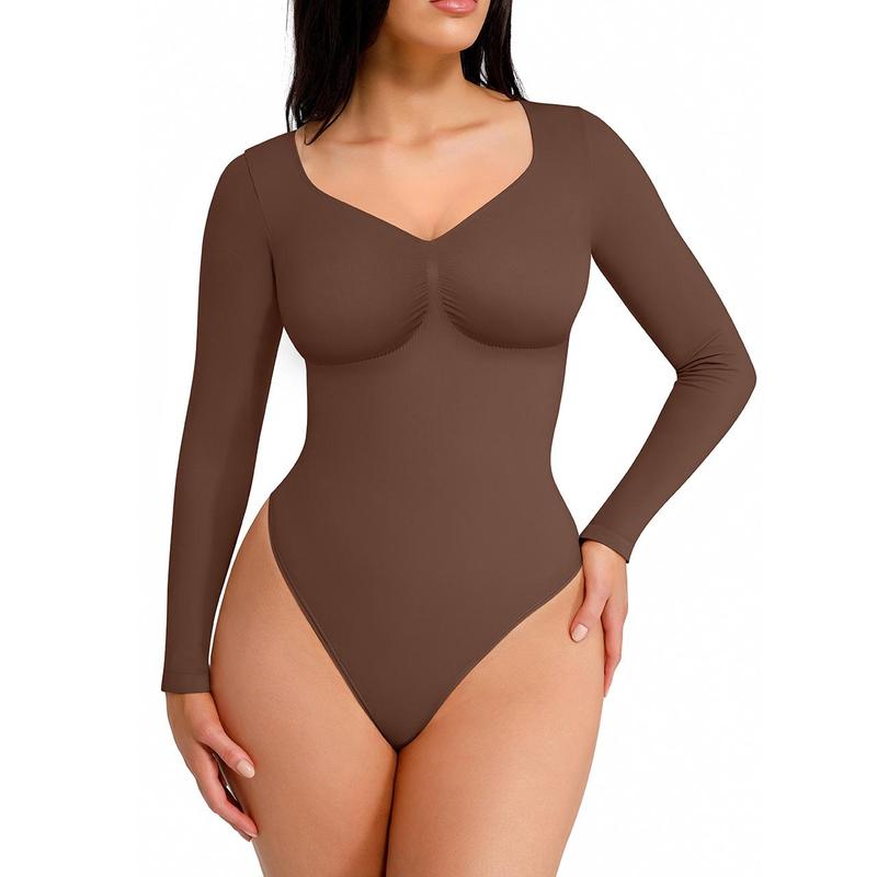 Women's Seamless Sculpt Long Sleeve Thong Comfortable Bodysuit for Tops and Underwear Lady Comfort Basic dealsforyoudays