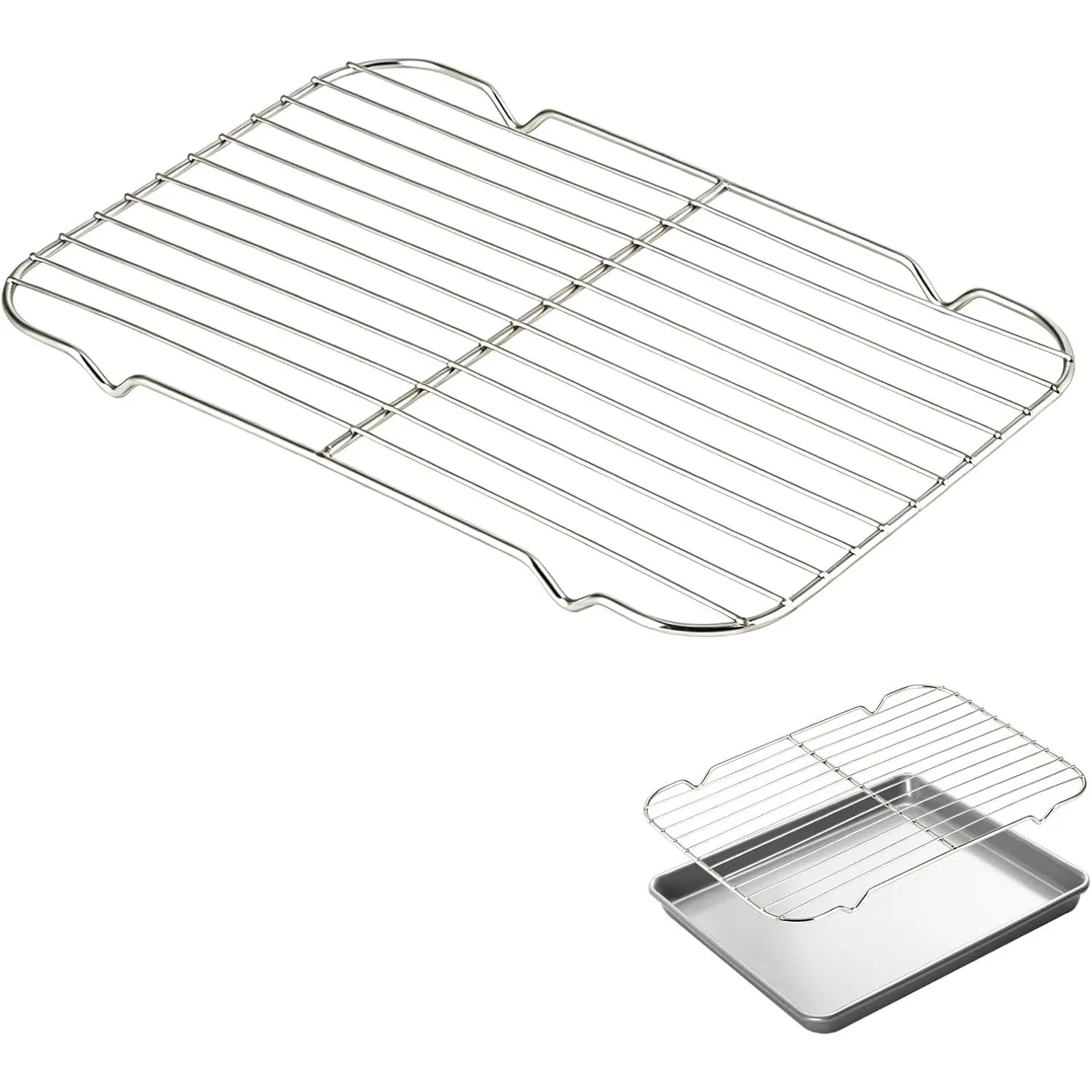 Roasting Pan Rack for 9x13 Inch Pans, Stainless Steel Insert with Raised , Wire Cooling Rack for Toaster Oven, Metal Bacon Cookie Trays Nonstick Rust Free, Easy to Clean,  Reliable