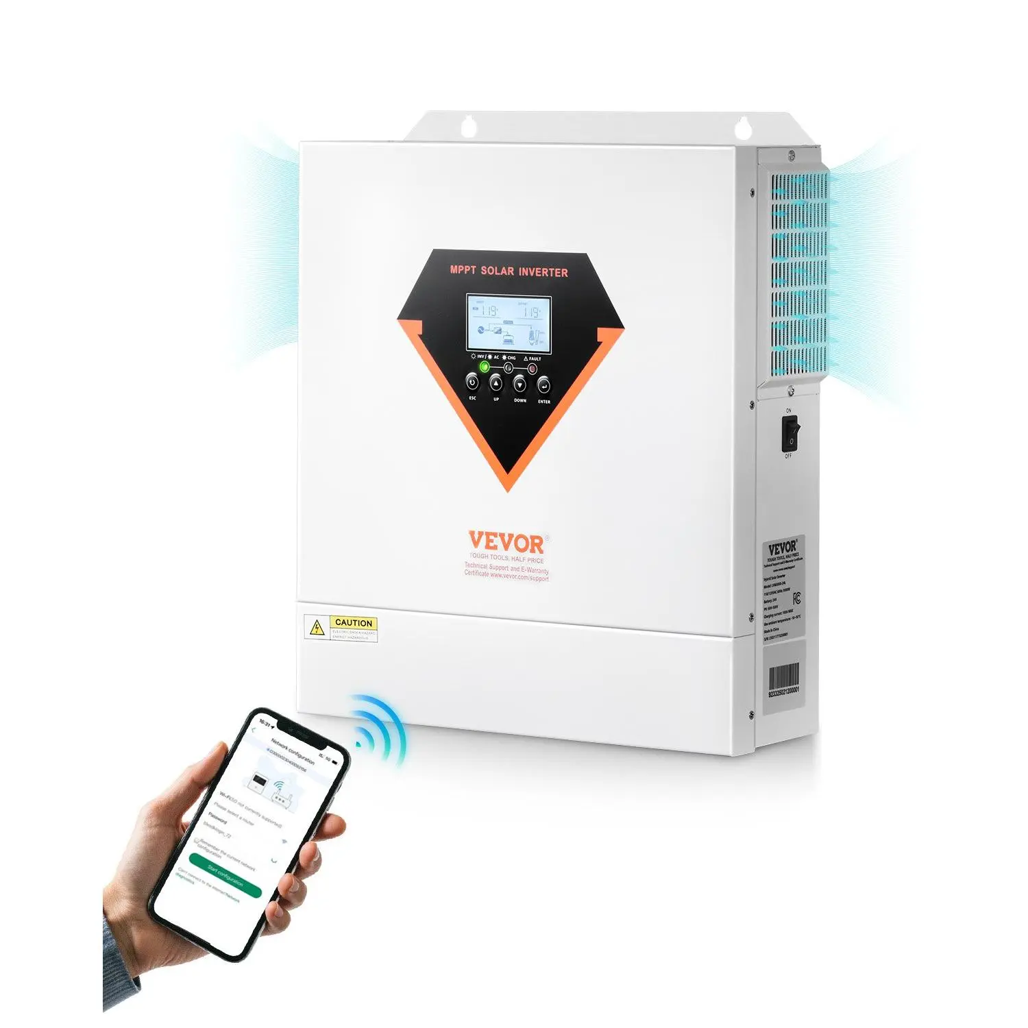 VEVOR Hybrid Solar Inverter, 3000W, All in One Pure Sine Wave Power Inverter Charger, 24V DC to 110/120V AC, with Built-in 100A MPPT Solar Controller, for Off-Grid System Lead Acid Lithium Battery
