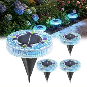 4-Pack Outdoor Solar Mosaic Disk Lights, 2026 Upgrade Version, Waterproof Ground-Mounted Decorative Lights for Paths, Walkways, Patios, Courtyards, Driveways, Solar Landscape Lights
