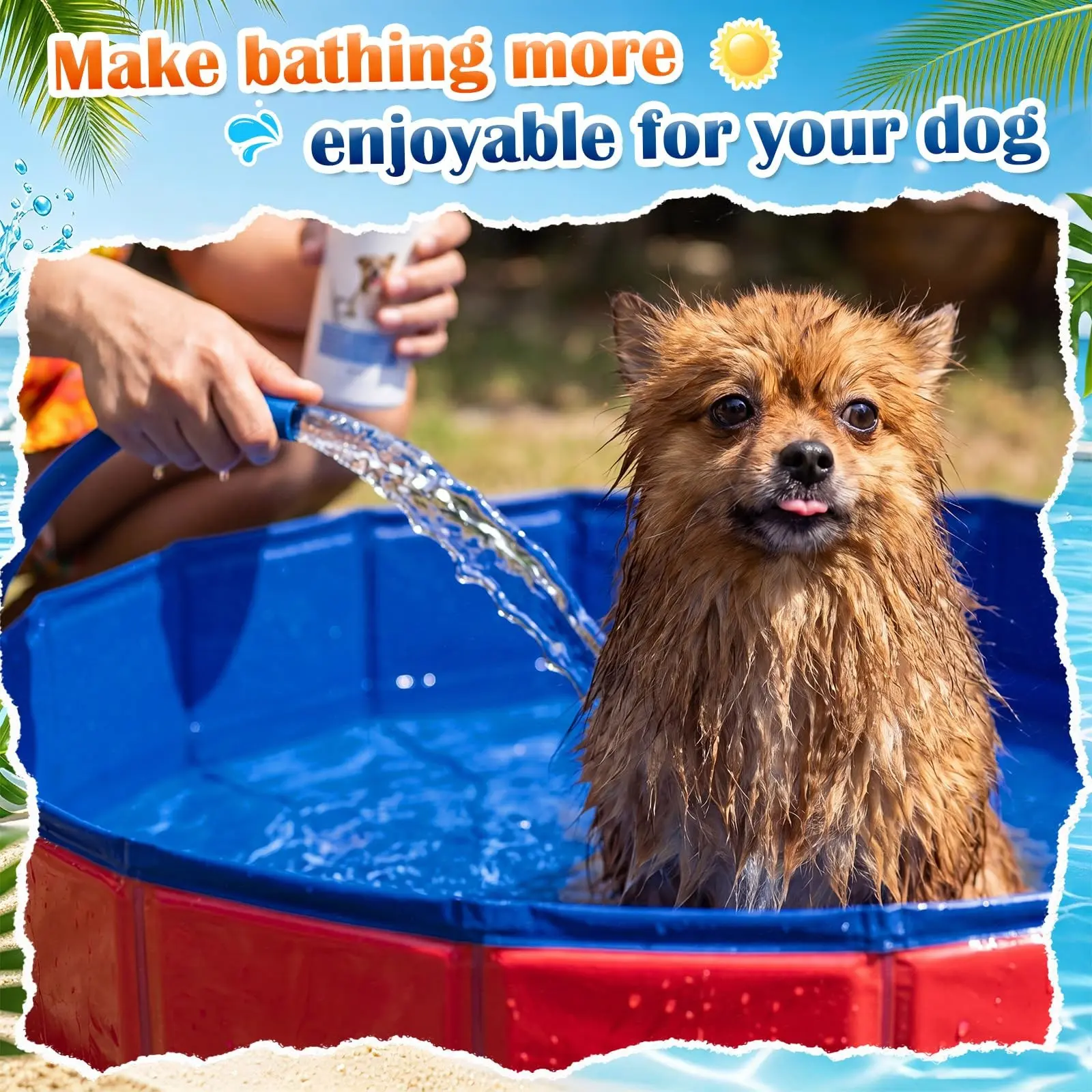Foldable Dog Pool, Pet Swimming Pool, Hard Plastic Portable Bath Tub, for Dogs, Cats, Backyard, Beach, Summer Play, Indoor & Outdoor Use, Water