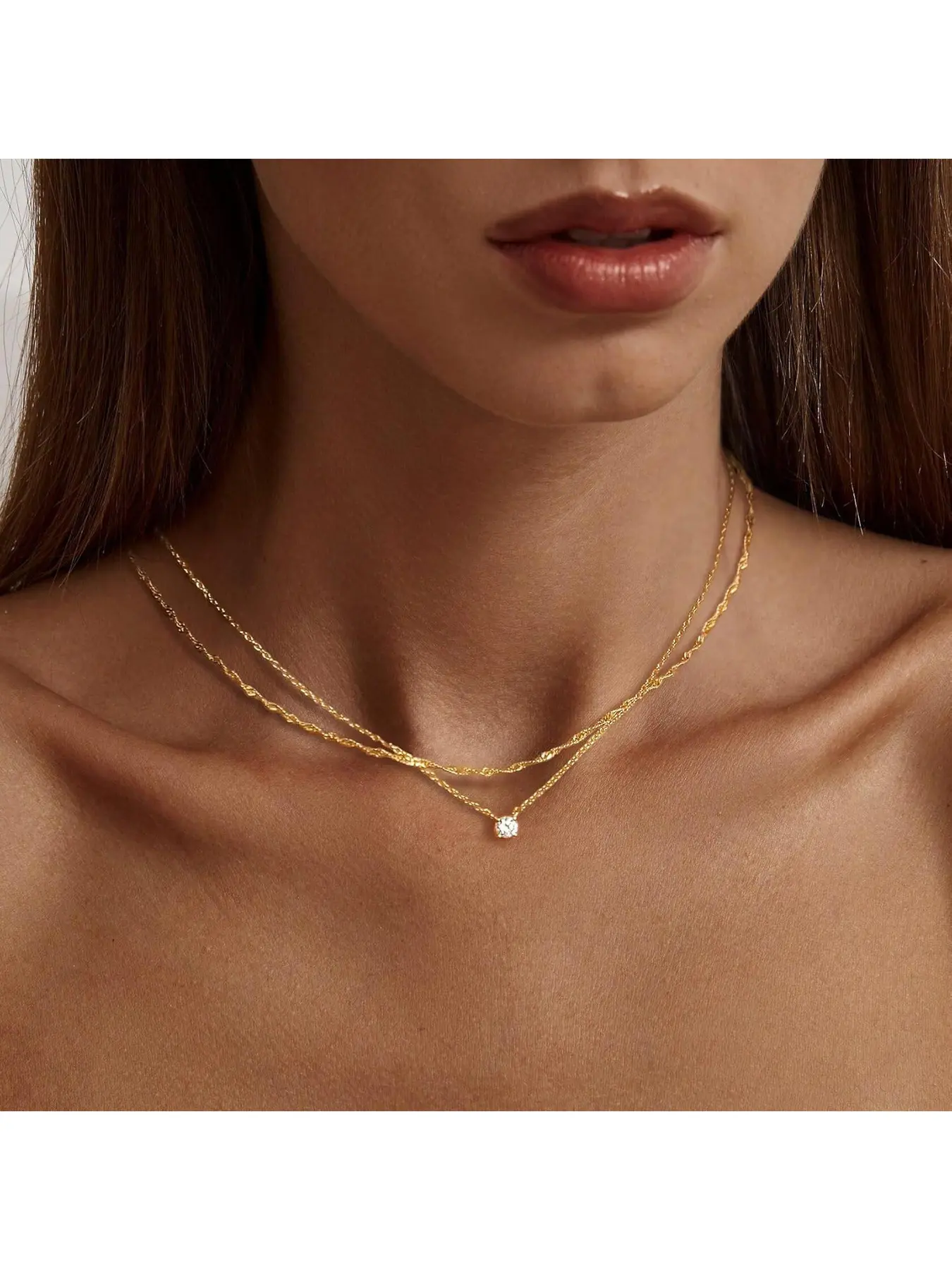 Sets of 2 Layered Golden Necklaces for Women, Dainty Chokers Necklace Silmple Stackable Cubic Zirconia Necklace Non Tarnish Vacation Jewelry Trendy Gifts for Women