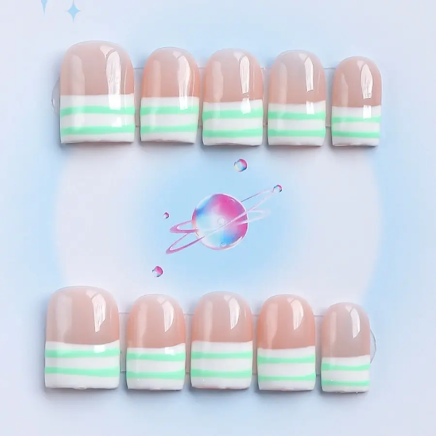 Nailssbysheccid, 10pcs press-on nails, square shape, 100% handmade, simple style, French Tips, 3D, suitable for family dinners, dates, weddings, comes with jelly glue, crystal sticks and twisting rods