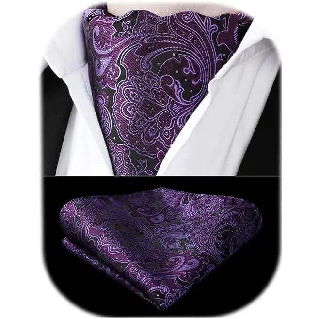 Ascot Ties for Men Paisley Cravat Tie and Pocket Square Set Floral Mens Ascot Scarf Handkerchief Wedding Party
