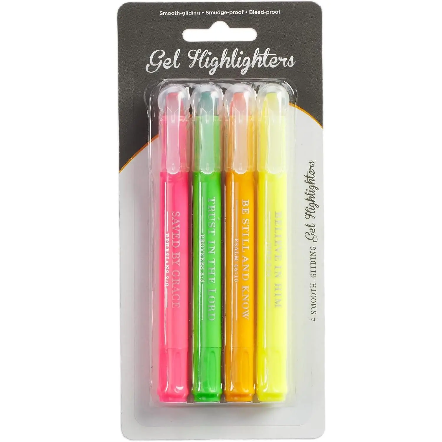 Twist & Glide Multicolor Gel  Highlighter Set for Study, Office, , School, Smudge-proof, No Bleed, , Green, Orange, Yellow with Scripture, Pack of 4  Colors