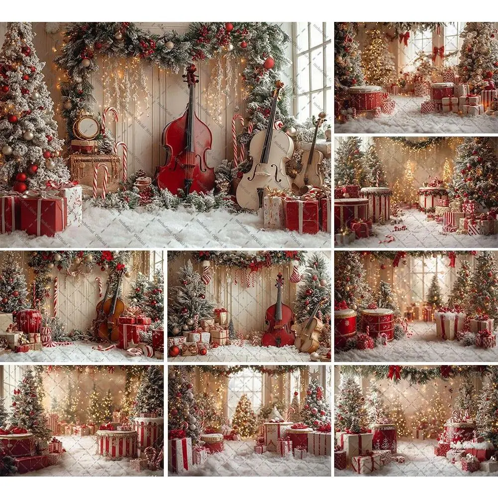 Lightweight Christmas Photography Backdrop Kit, Winter Candy Cane Glitter Tree Themed Hanging Banner for Kids Family Portrait Photo Studio Decor, Banners