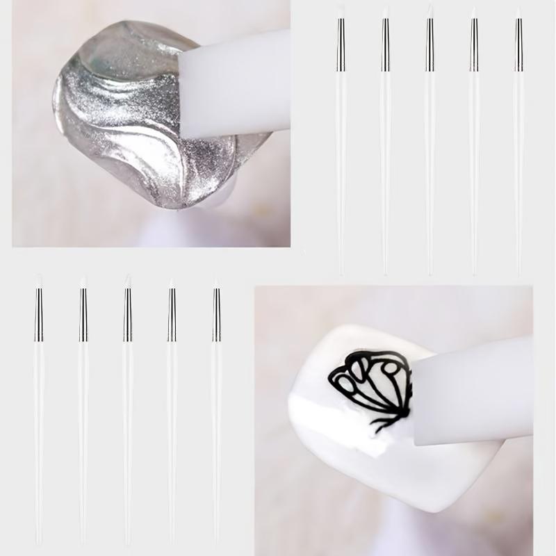 5-Piece Nail Art Brush Set with Silicone Tips, Manicure Brush, Professional Tools for Trimming, Engraving, Embossing & Dotting Acrylic Nails