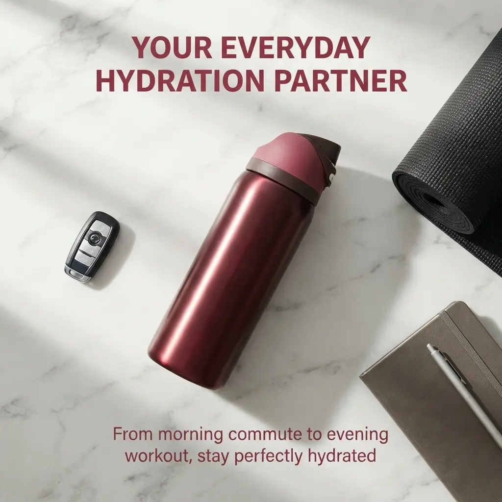 2026 New 32oz Black Cherry Stainless Steel Vacuum Flask, Portable Button‑Operated Leakproof Insulated Bottle, Valentine’s Day Gift for Her