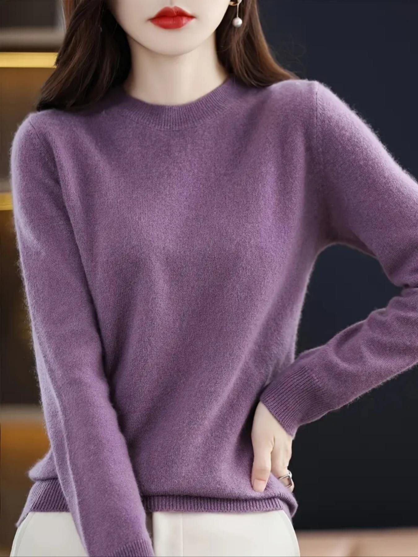Women's Plain Round Neck Sweater, Casual Fit Long Sleeve Crew Neck Jumper for Fall & Winter, Fashion Ladies' Knitwear for Daily Wear