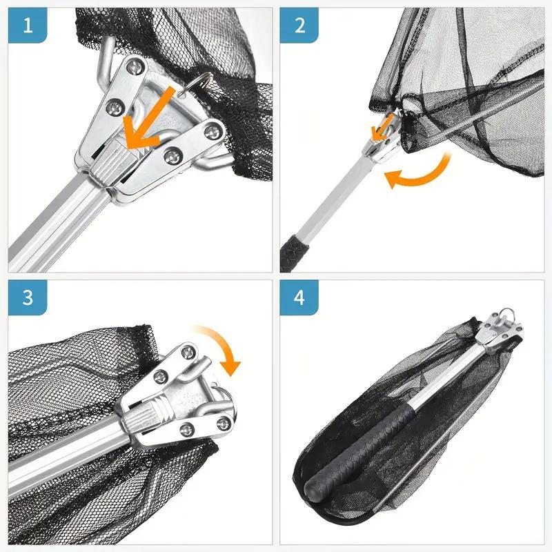 Fishing Net with Long Durable Extendable Handle, Foldable Nylon Mesh, Suitable for Freshwater and Saltwater, Extends to 19 Inches