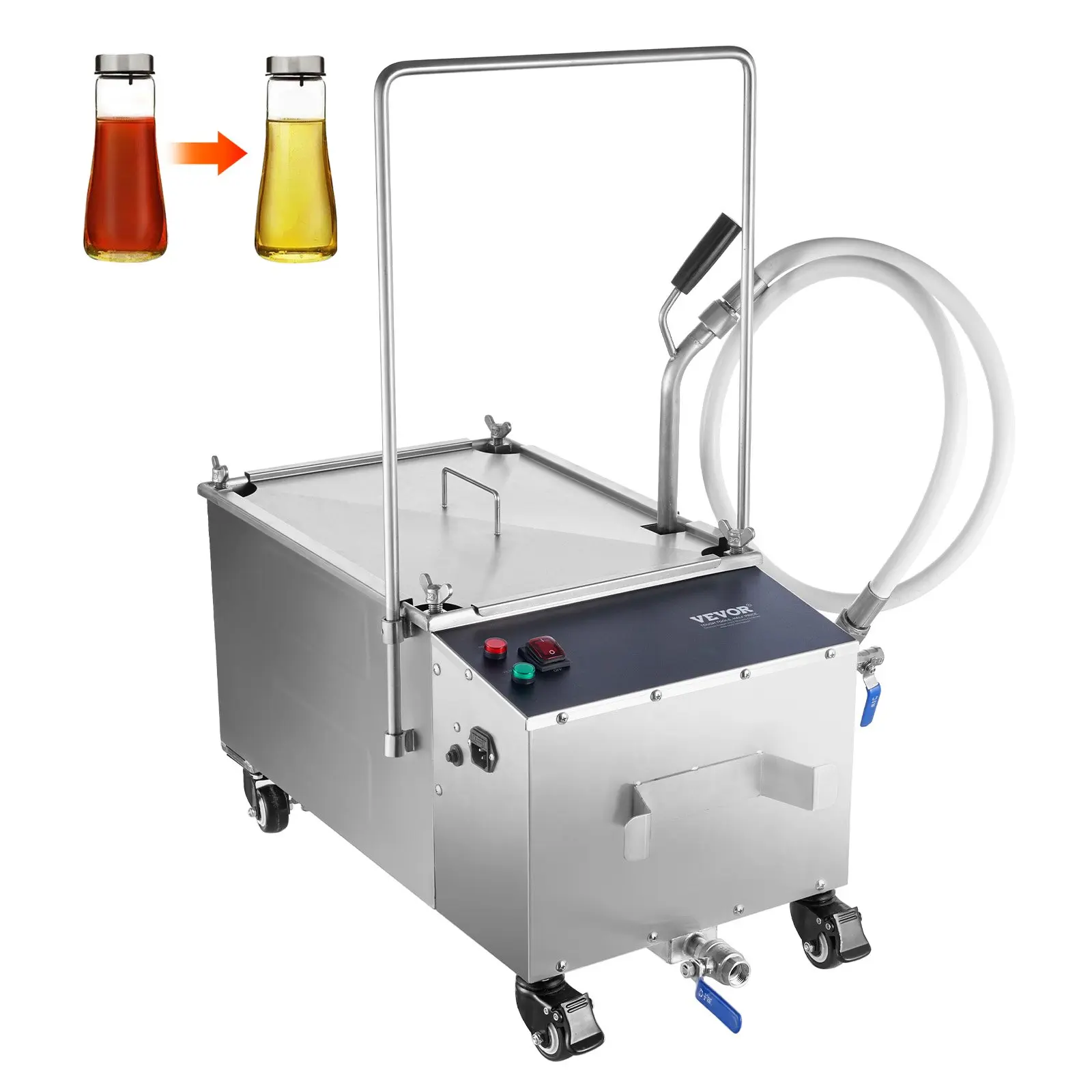 【Summerfinds】 VEVOR Portable Oil Filtering Unit, 38L Capacity, 10 L/min Filtering Speed, Equipped with Swivel Casters and Oil Hose, Ideal for Restaurant and Burger Shop Use