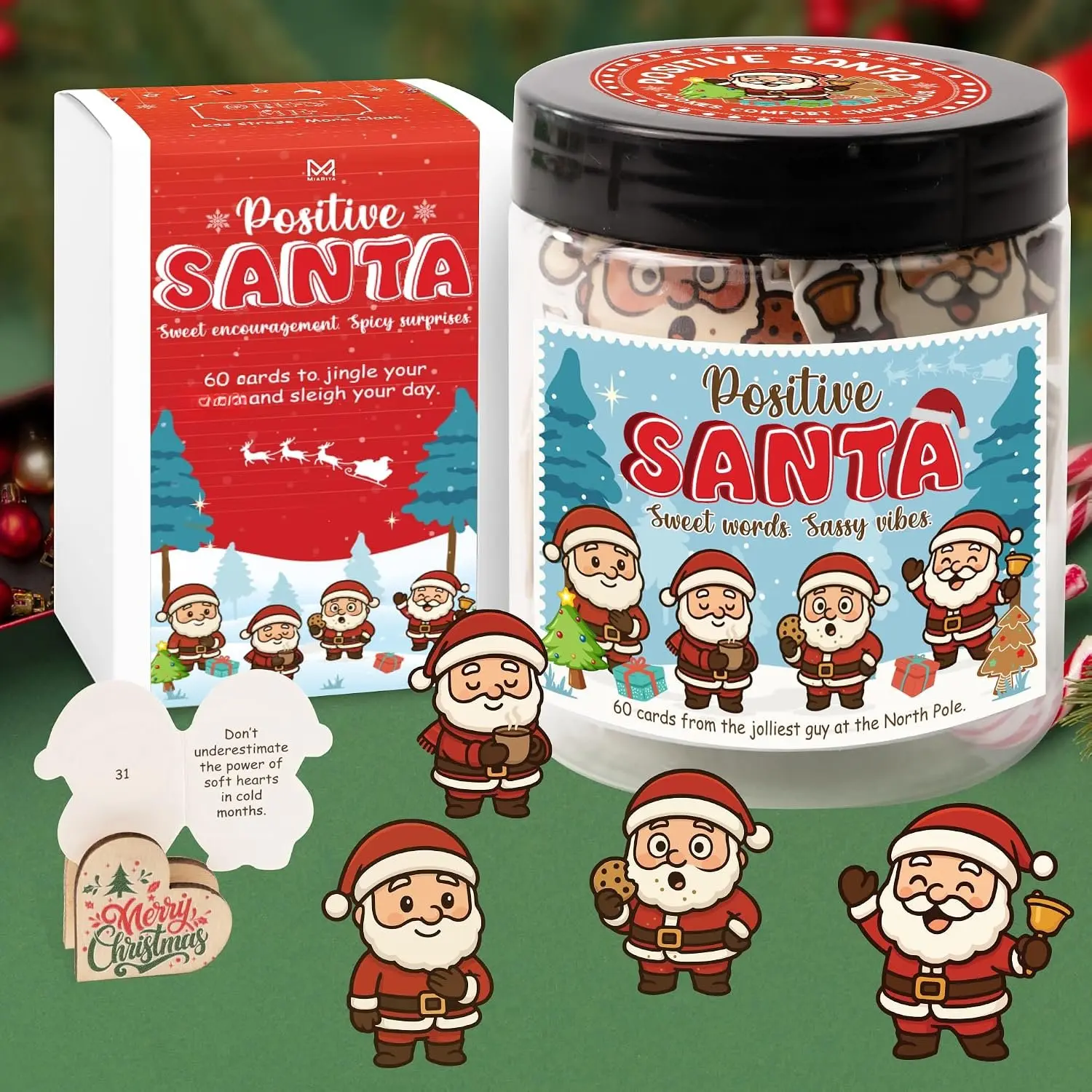 Positive Santa Jar – 60 Funny Emotional Support Santa Jar- Funny Gifts for Teens, Women, Men, Coworkers, Teachers, Sisters,  – Christmas Stocking Stuffer for Teen Girls, Boys