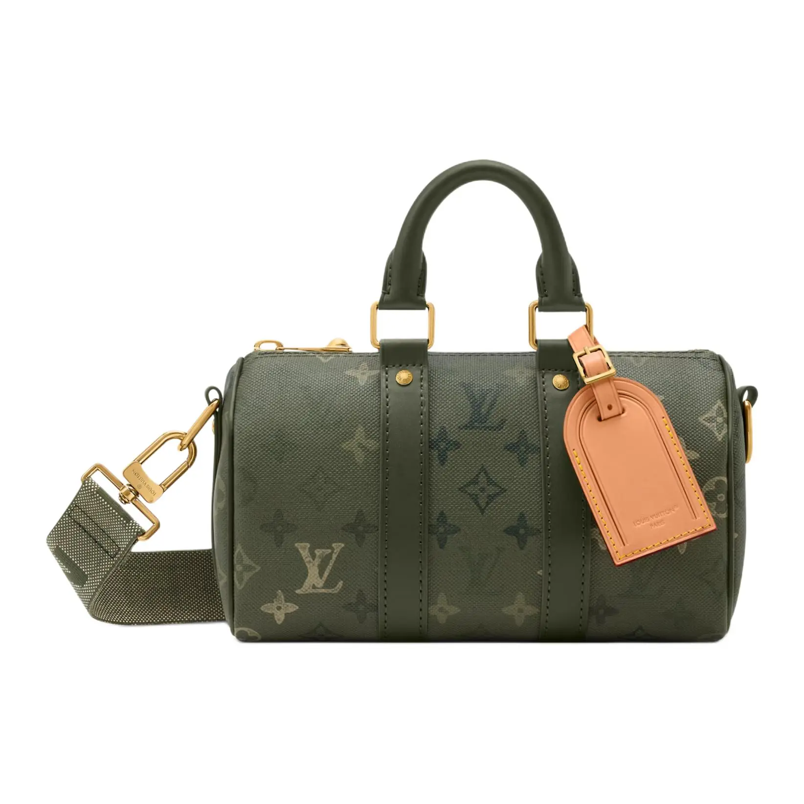 Louis Vuitton Keepall Bandoulière 25 SS26 Monogram Surplus Canvas Unisex Crossbody Bag - Dark Green, Distressed Print, Detachable Strap, Contemporary & Heritage Women's Handbags, Contemporary Women's Handbags