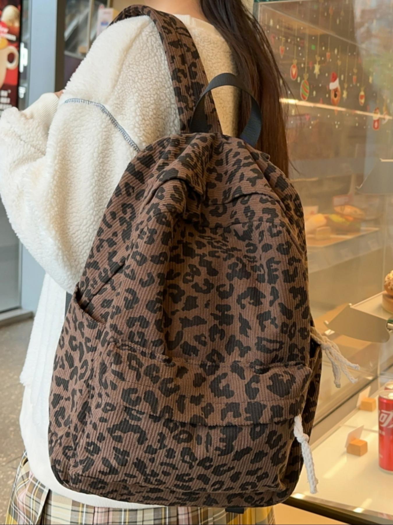 Fashion Leopard Pattern Backpack, Casual Large Capacity Backpack for Women, Lightweight Casual Commuting Bag for Daily Used, Casual Printed Backpack, Casual Daypack