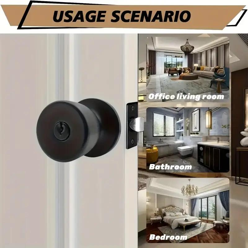 Door Knob with Lock and Key, Round Ball Lock Interior/Exterior Door Knob, Door Hardware for Bedroom Or Bathroom