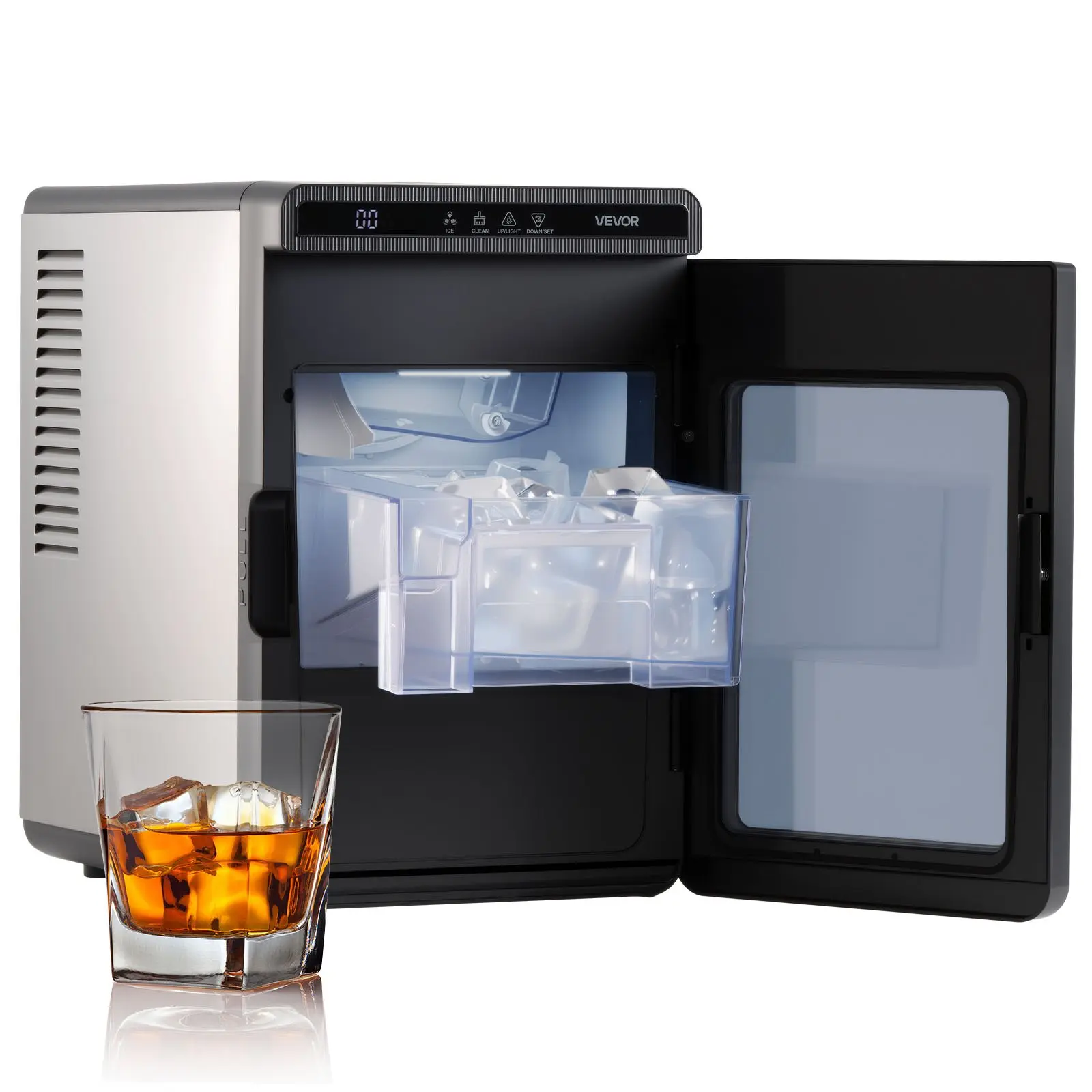 【Summerfinds】VEVOR Countertop Ice Maker, 22 lbs per Day, Self-Cleaning Portable Machine with Tong, Drawer-Style Ice Access, Ice-Making Machine with Large Square Cubes, for Home, Kitchen, Office, Bar Party