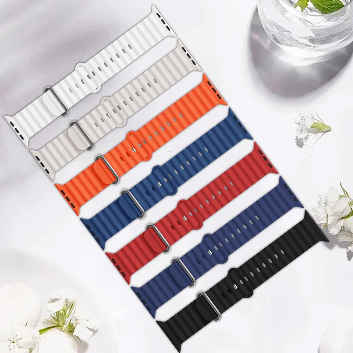 Ocean Band Compatible with Apple Watch Ultra Bands 49mm 46mm 45mm 44mm 42mm Adjustable Silicone Sport Strap for Iwatch Series 1-11 Se Smartwatch Strap Smart Watch Straps