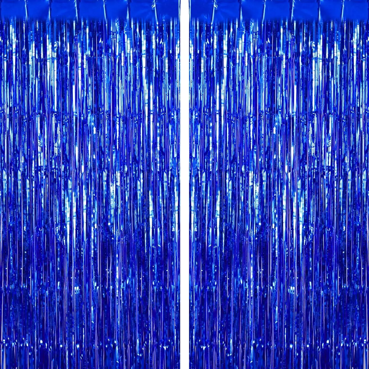 2 Pack Fringe Curtains Foil Shiny Fringe Backdrop Tinsel Door Streamers Foil Curtains for Birthday Wedding Engagement Bridal Shower Celebration Party Decorations Large Blue