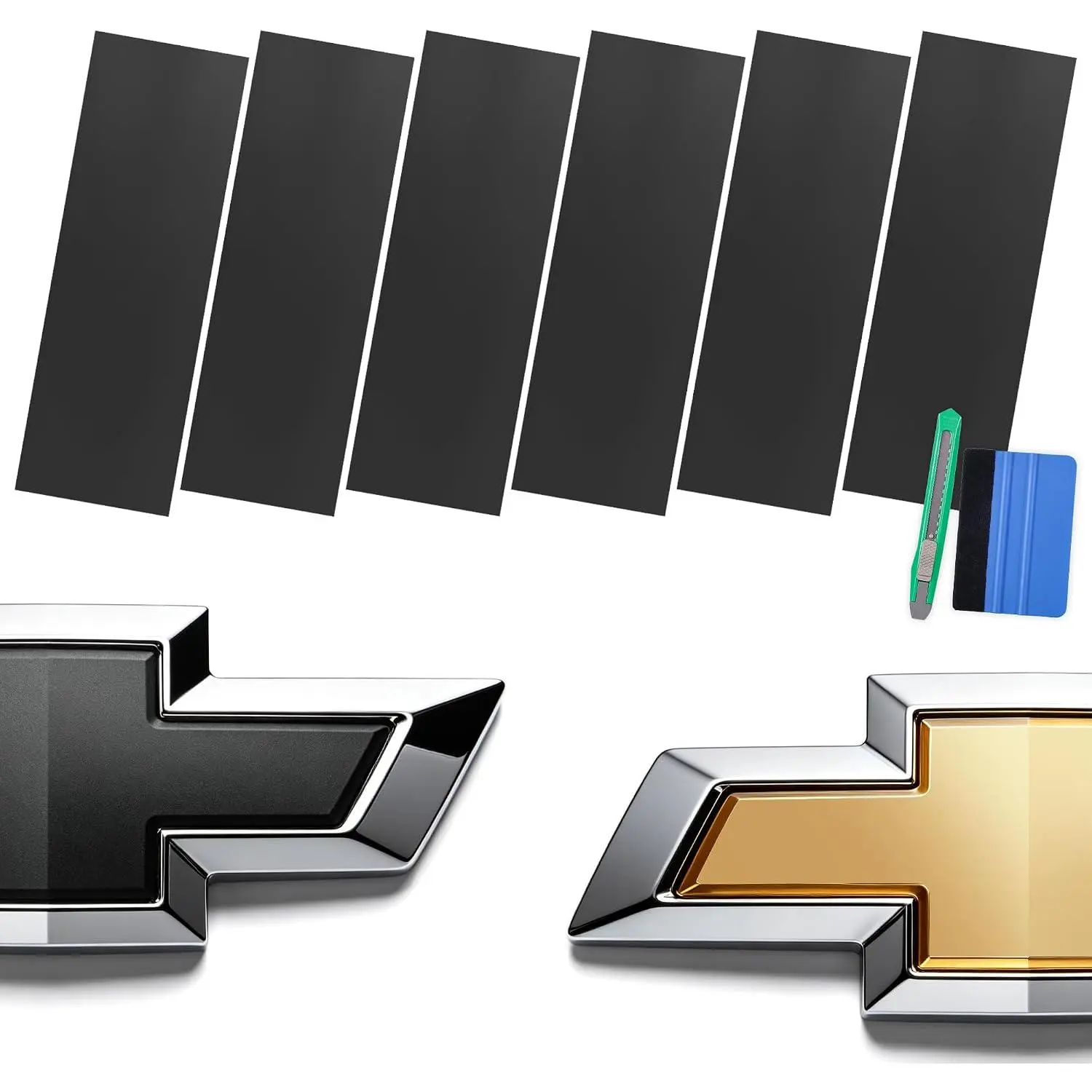 Compatible with Bowtie Emblem Vinyl Wrap Kit, 12" x 4"  Overlay Vinyl Wrap 6 count,  Cut Your-Own Chevy  Logo Stickers (Matte Black, 12in x 4in)