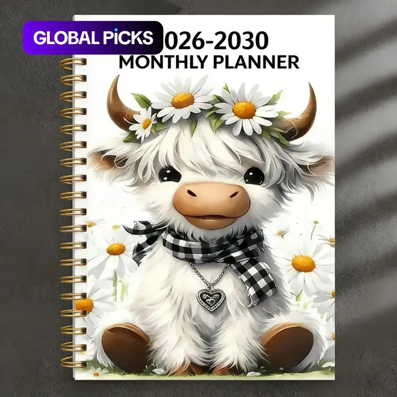【Black Friday】2026-2030 5-Year Monthly Calendar, January 2026 to December 2030, Cartoon Highland Cow Themed Cover, 60-Month Calendar, 13.97 cm × 21.08 cm, Planner Notebook