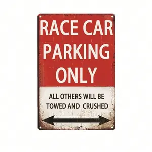 Vintage Race Car Parking Only Metal Tin Sign 8x12 Inch, Retro Rustic Racing Wall Decor, Waterproof Pre-Drilled Hanging Plaque Indoor Outdoor for Garage Man Cave Basement Bar Bedroom Farmhouse, Funny Automotive Gift for Race Car Lovers