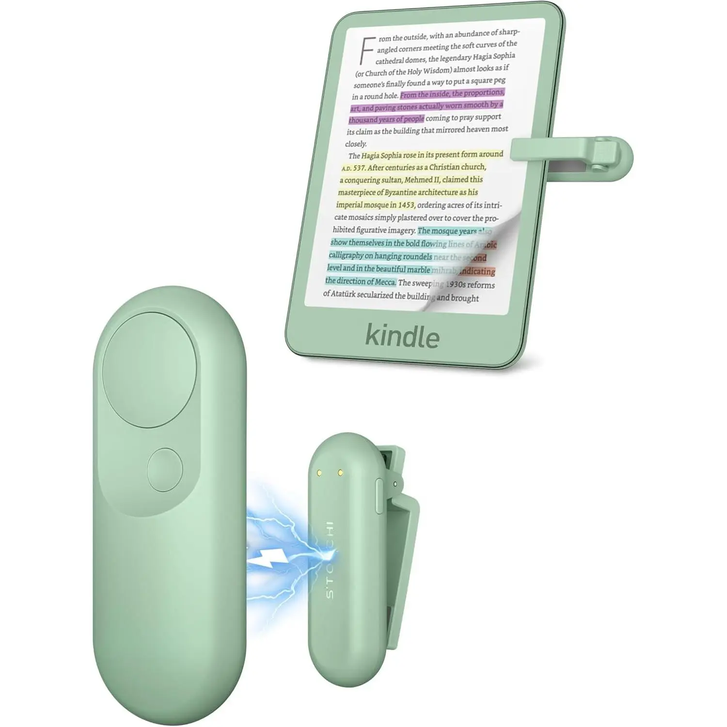 Page Turner for Kindle,  2 in 1 Green  Paperwhite  Scribe Kobo Clicker Accessories  Remote Control for iPhones, iPads, Tablets Camera Video Record Shutter Selfie