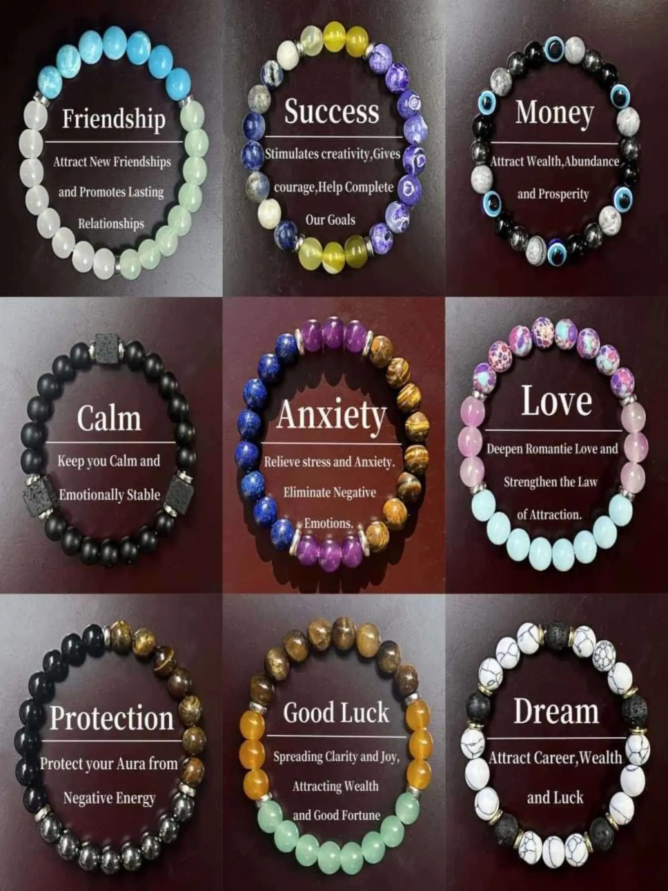 9-Piece Magic Crystal Stackable Bracelet Set, Lucky and Protective Unisex Gift, Optimistic and Confident Style, Healing Crystal Bracelets