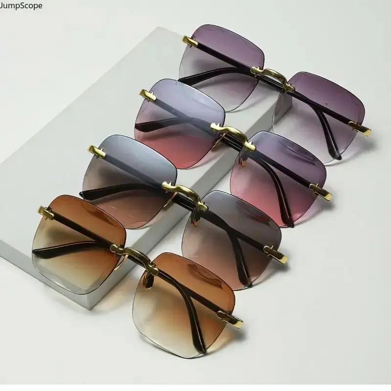 Unisex Rimless Geometric Polarized Sunglasses (4-Pack) - Gradient Tint, UV400 Protection, Lightweight Irregular Frame, Outdoor Driving Beach Eyewear Gift Set